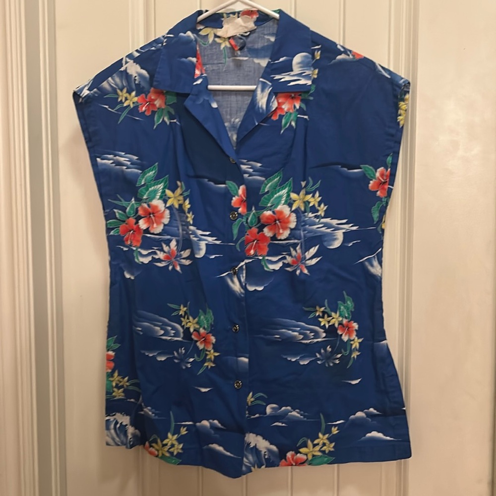 Vintage Blue Floral Royal  Hawaiian Shirt